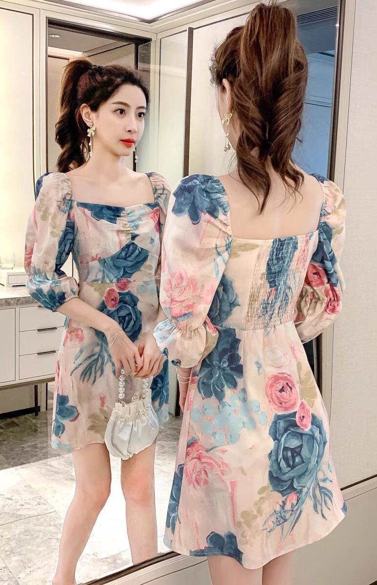 Váy Hoa Chun Tiểu Thư Tay Bo Nhẹ Nhàng