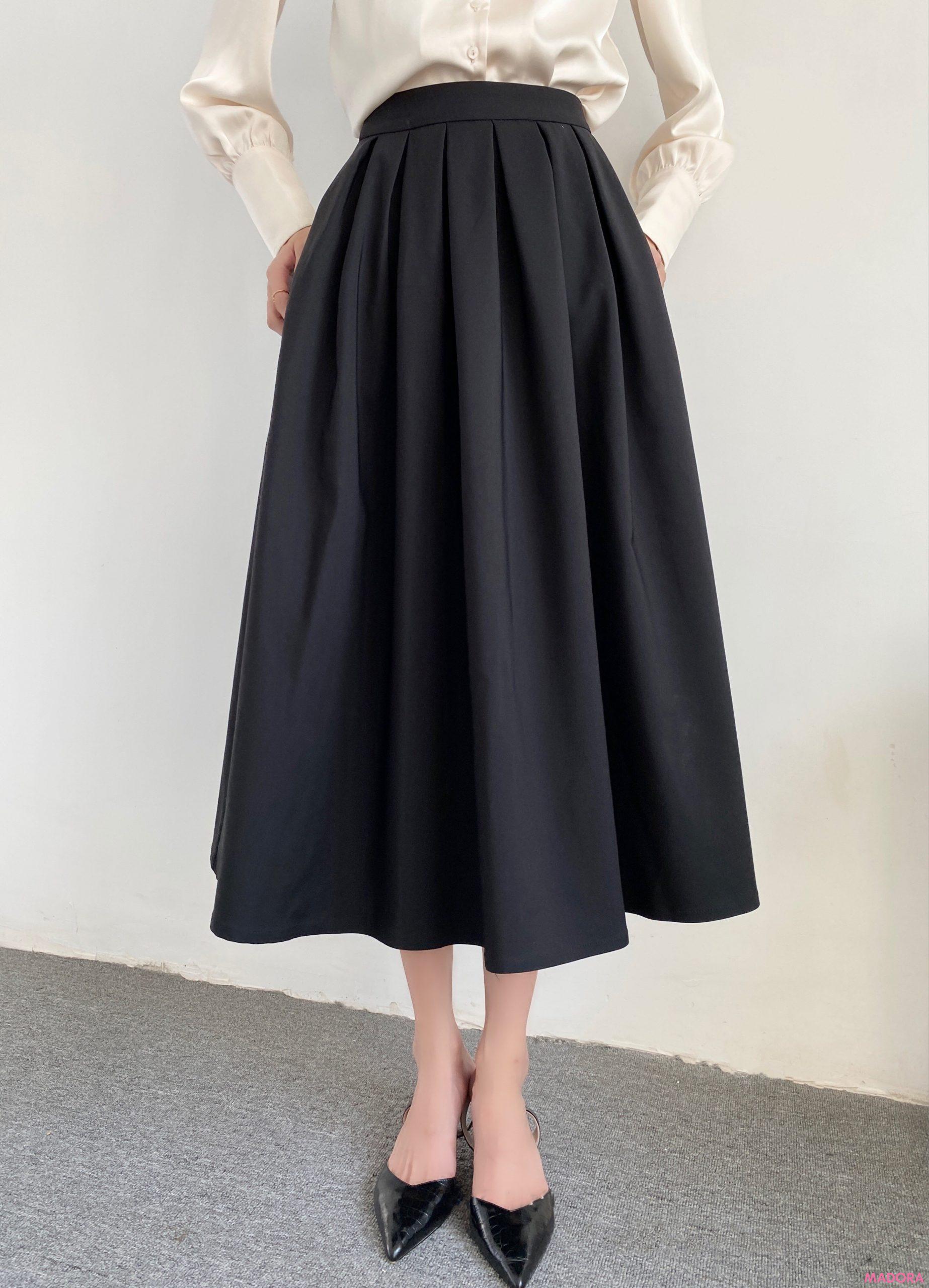 Set áo kiểu sơ mi phối chân váy xòe khoét khoen tròn - JN38 - AloraShop21